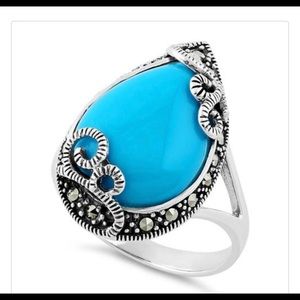 Sterling Silver Simulated Turquoise Marcasite Ring
